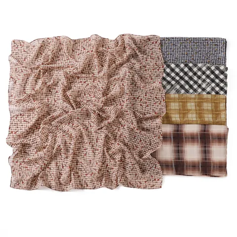 Women Vintage Plaid Print Chiffon Square Scarf Lightweight Breathable Sun Protection Neck Scarf