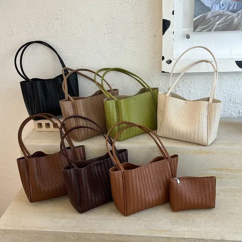 Borsa Tote Intrecciata Retrò Da Donna Grande Capacità Borsa A Tracolla In Pelle PU Moda Stile Coreano Borsa A Mano Per Pendolari Con Piccola Pochette