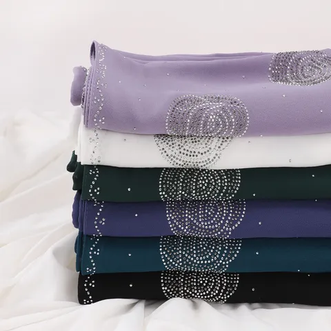 Women's Chiffon Long Scarf Solid Color Rhinestone Rose Design Lightweight Soft Shawl Head Wrap Fashion Neck Scarf