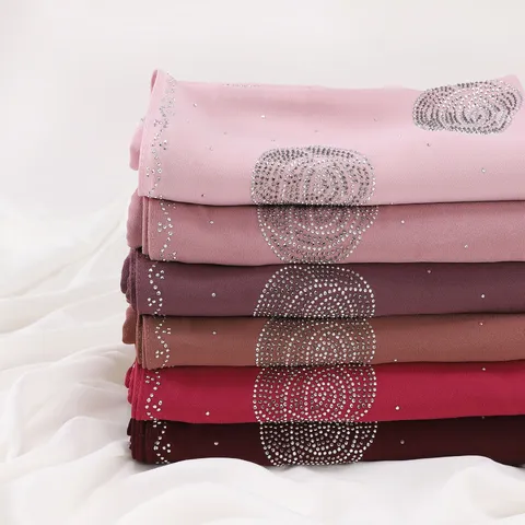 Women's Chiffon Long Scarf Solid Color Rhinestone Rose Design Lightweight Soft Shawl Head Wrap Fashion Neck Scarf