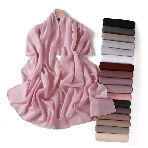 Women Luster Chiffon Long Scarf Solid Color Pearl Glossy Shawl Sun Protection Lightweight Head Wrap Elegant Neck Scarf