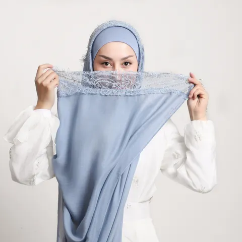 Modal Rayon Lace Long Scarf And Elastic Tube Hat Set Breathable Solid Color Women Headscarf Hijab Fashion Accessories