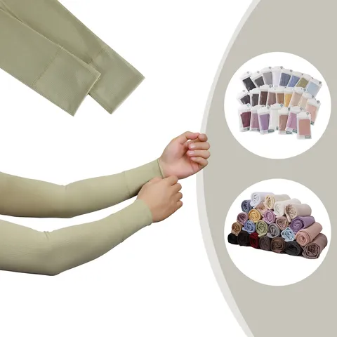 Women Solid Color Ice Silk Ribbed Sun Protection Arm Sleeves Breathable High Elastic Outdoor Sports Cooling Sleeves