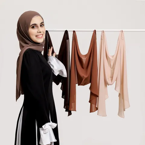 Solid Color Chiffon Scarf Lightweight Soft Skin-Friendly Long Headscarf With Built-In Magnetic Buckle For Women
