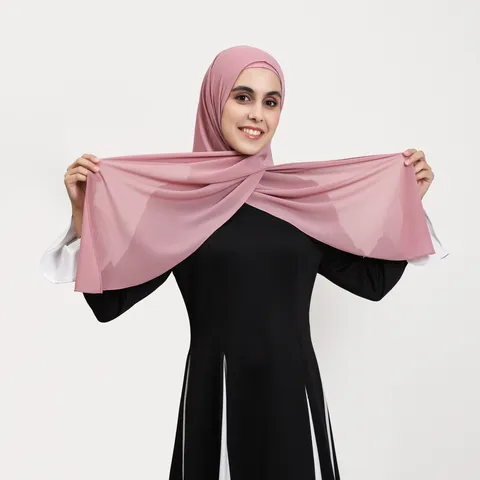 Solid Color Pearl Chiffon Hijab Scarf Set With Magnetic Buckle And Matching Tie Cap Muslim Headwear For Women