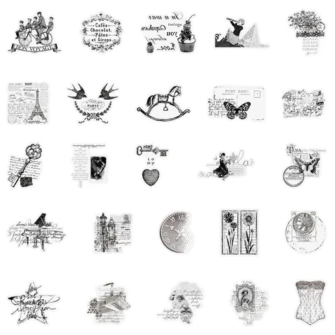 Vintage Stamps Clipart PET Transparent Waterproof Scrapbooking Journal DIY Decorative Stickers Stationery Supplies