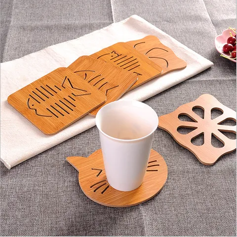 Bamboo Wood Heat Insulation Mat Non Slip Creative Cute Table Mat Anti Scald Pot Holder Coaster Kitchen Dining Decor
