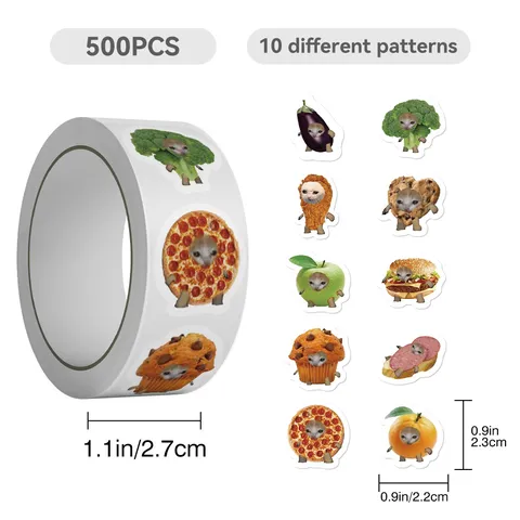 Funny Food Cat Head Roll Stickers Cute Meme Animal Self-Adhesive Seal Sticker For Journaling And Stationery Decor