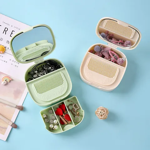 Multifunctional Cosmetic Storage Box With Makeup Mirror Portable Plastic Desktop Jewelry Organizer With Drawer And Comb