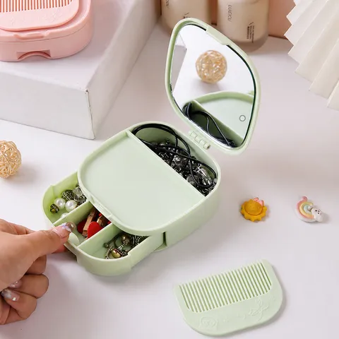 Multifunctional Cosmetic Storage Box With Makeup Mirror Portable Plastic Desktop Jewelry Organizer With Drawer And Comb