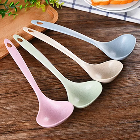 Cuillère à Soupe Écologique en Paille de Blé Long Manche Cuillère à Bougie Cuisine Vaisselle en Plastique Design Minimaliste