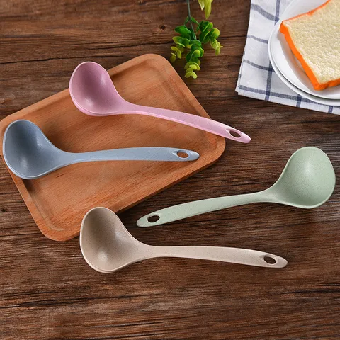 Cuillère à Soupe Écologique en Paille de Blé Long Manche Cuillère à Bougie Cuisine Vaisselle en Plastique Design Minimaliste