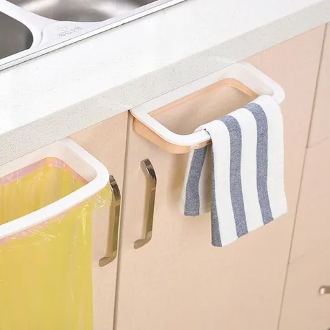 Kitchen Over The Door Trash Bag Holder Plastic Cabinet Garbage Rack Portable Hanging Storage Organizer Kitchen Accessories
