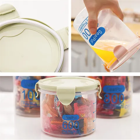 Boîte de Rangement Alimentaire en Plastique Transparent Cuisine Céréales Récipient Hermétique Scellé Avec Graduations