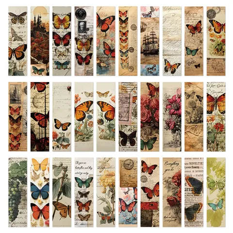 Vintage Vlinder Boekenlegger Set Retro Bloemen Papier Bladwijzers Voor Lezen Boekenliefhebbers Kantoorartikelen
