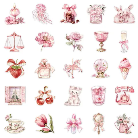 Pink Pastel Transparent PET Stickers Cute Decorative Journal DIY Phone Case Water Cup Aesthetic Decals