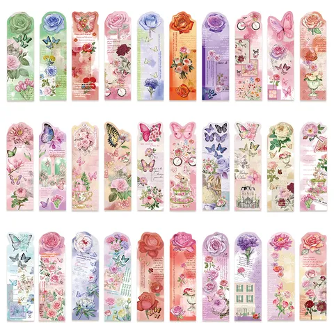Dreamy Butterfly Rose Paper Bookmarks Set Vintage Floral Bookmark For Student Book Page Marking Reading Stationery Gift