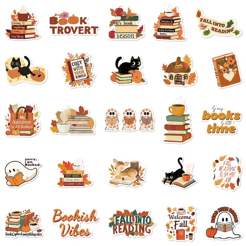 Bookish Fall Cartoon Stickers Cute Waterproof PVC Decals for Luggage Laptop Aesthetic Stationery Decorative Stickers