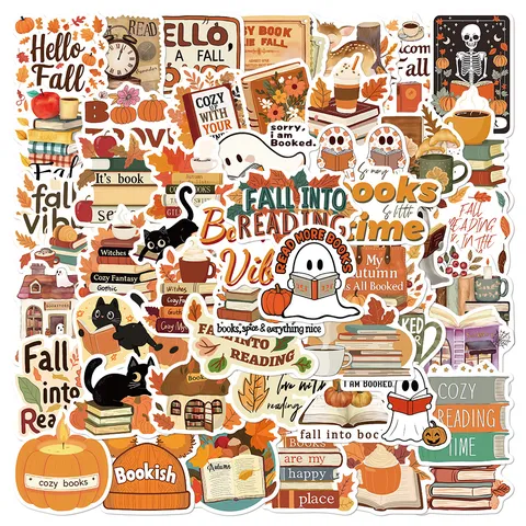 Bookish Fall Cartoon Stickers Cute Waterproof PVC Decals for Luggage Laptop Aesthetic Stationery Decorative Stickers