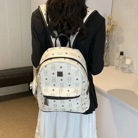 Zaino da Donna alla Moda con Stampa Orsetto Carino Grande Capacità Leggero Borsa da Scuola per Viaggio Zaino Monogramma