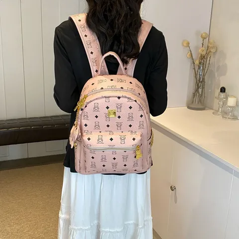Zaino da Donna alla Moda con Stampa Orsetto Carino Grande Capacità Leggero Borsa da Scuola per Viaggio Zaino Monogramma