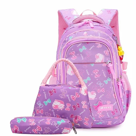 Cute Cartoon Cat Nylon School Bags For Girls Waterproof Ultra Lightweight Breathable Backpack Handbag Pencil Case Backpack Set For Students