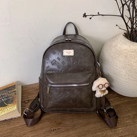 Carino Zaino in Pelle Sintetica con Gatto Goffrato Grande Capacità Zainetto Casual da Donna per Scuola Viaggio Borsa a Spalla