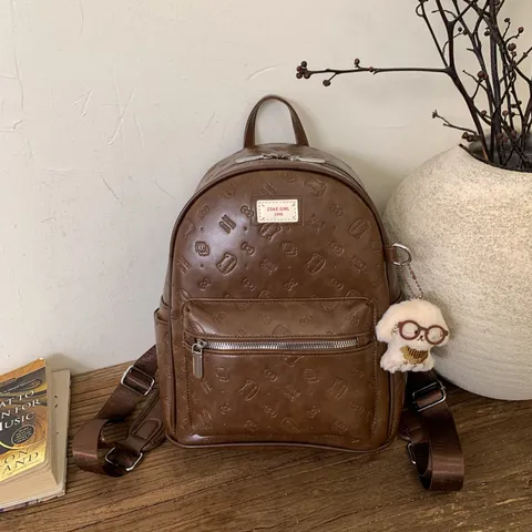 Carino Zaino in Pelle Sintetica con Gatto Goffrato Grande Capacità Zainetto Casual da Donna per Scuola Viaggio Borsa a Spalla