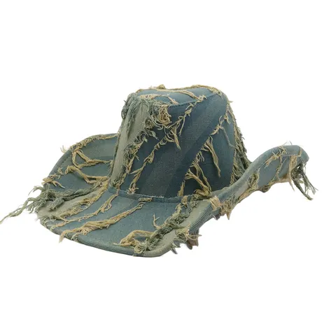 Women Men Western Cowboy Hat Wide Brim Sun Protection Cap Vintage Cotton Denim Casual Travel Outdoor Hats
