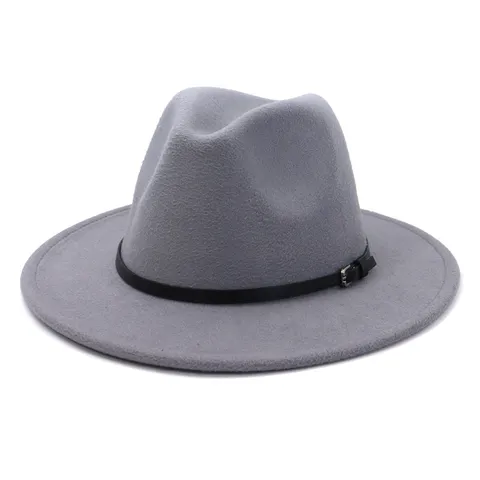 Womens Woolen Fedora Hat British Style Wide Brim Jazz Hat Autumn Winter Casual Solid Color Sun Cap For Women