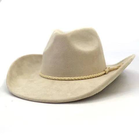 Unisex Vintage Faux Suede Cowboy Hat Wide Brim Fedora Hat With Braided Band Tassel Outdoor Casual Gentleman Hat