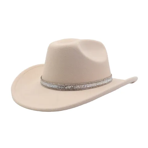 Δυτικό Καπέλο Cowboy από Πολυεστέρα Με Διακόσμηση με Στρας Μονόχρωμο Unisex Fashion Jazz Hat Για Καθημερινή Χρήση