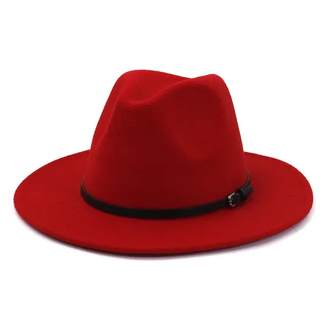 Womens Woolen Fedora Hat British Style Wide Brim Jazz Hat Autumn Winter Casual Solid Color Sun Cap For Women