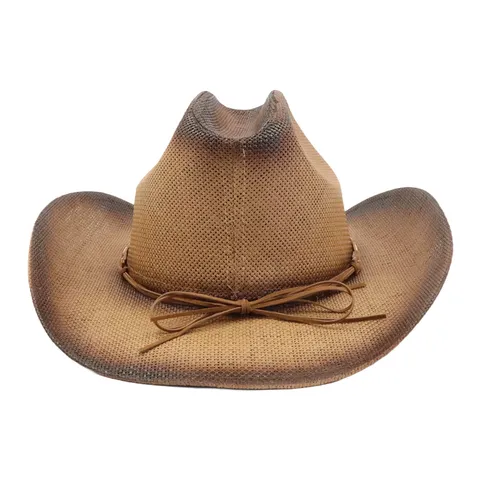 Unisex Outdoor Sun Protection Cowboy Hat Straw Woven Tribal Beaded Hatband Wide Brim Fedora Beach Sun Hat For Men Women