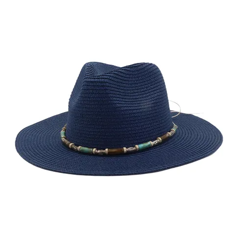 Chapeau de Paille Unisexe Large Bord Chapeau de Soleil Été Plage Casquette Avec Bande de Perles Chapeau de Vacances