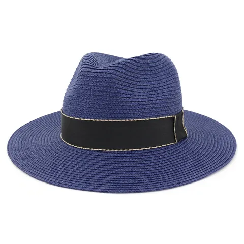 Chapeau Fedora pour Femme à Large Bord Paille Chapeau de Soleil Été Plage Panama UV Protection Mode Décontracté Voyage