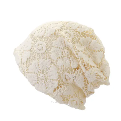 Women's Slouchy Beanie Hat Floral Lace Casual Breathable Lightweight Soft Head Cover Elegant Daily Wear Fashion Headwear