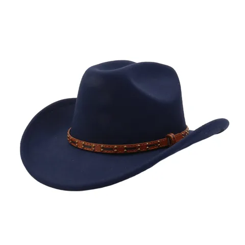 Vintage Western Cowboy Hat Fedora Felt Wide Brim Jazz Cap Unisex Street Style Polyester Hat For Daily Outdoor Wear