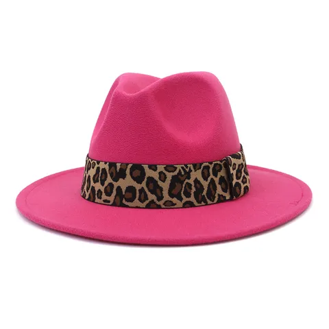 British Style Unisex Woolen Felt Fedora Hat Leopard Print Wide Brim Jazz Hat Autumn Winter Fashion Bowler Hat