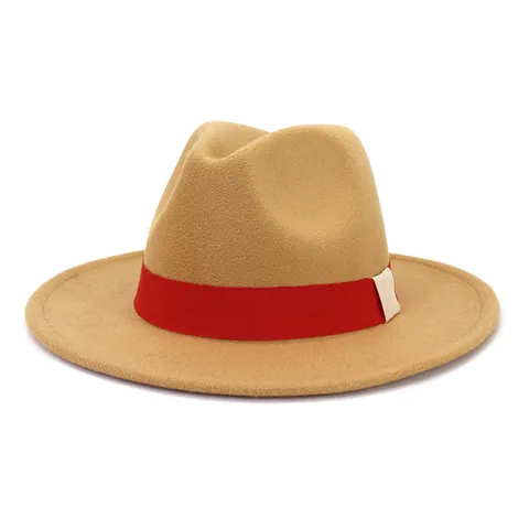 Chapeau Fedora en Laine Vintage Unisexe Chapeau de Jazz à Large Bord Avec Ruban Contrasté pour Hommes Femmes