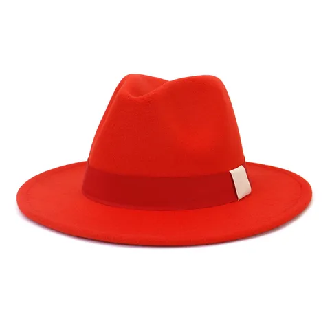 Chapeau Fedora en Laine Vintage Unisexe Chapeau de Jazz à Large Bord Avec Ruban Contrasté pour Hommes Femmes