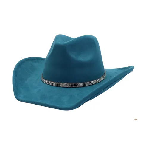 Wide Brim Fedora Hat For Women Men Suede Jazz Cowboy Hat With Rhinestone Band Retro Fashion Winter Autumn Hat