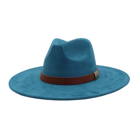 Unisex Fedora Hat Wide Brim British Vintage Faux Suede Panama Hat With Belt Metal Buckle Couple Fashion Gentleman Hat
