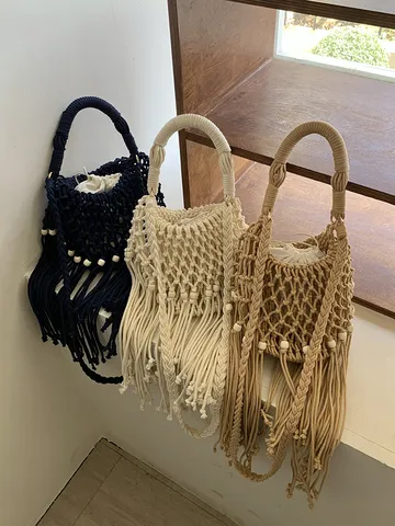 Borsa a Tracolla Tessuta a Mano con Nappe per Donna Moda Vacanza al Mare Borsa a Bandoliera Con Borsa Interna in Tela