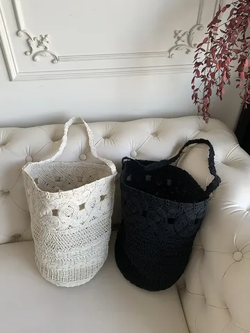 Borsa Tote Intrecciata a Mano Corda Borsa a Spalla Secchiello Grande Capacita Con Custodia Interna in Canvas da Donna Vacanza Mare