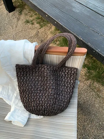Dames Casual PP Stro Gevlochten Handtas Handgemaakte Emmertas Open Schoudertas Strand Vakantie Tote Bag Dagelijkse Mode Tas