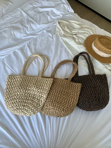Dames Casual PP Stro Gevlochten Handtas Handgemaakte Emmertas Open Schoudertas Strand Vakantie Tote Bag Dagelijkse Mode Tas