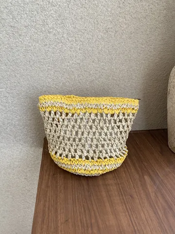 Bolsa de Cosméticos de Paja Tejida a Mano Calado Neceser de Maquillaje Rayado Gran Capacidad Bolsa de Almacenamiento con Cremallera