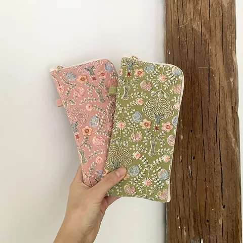 Japanese Minimalist Cotton Linen Embroidered Glasses Case Portable Sunglasses Protection Pouch Bag Cosmetic Storage Bag For Travel Everyday