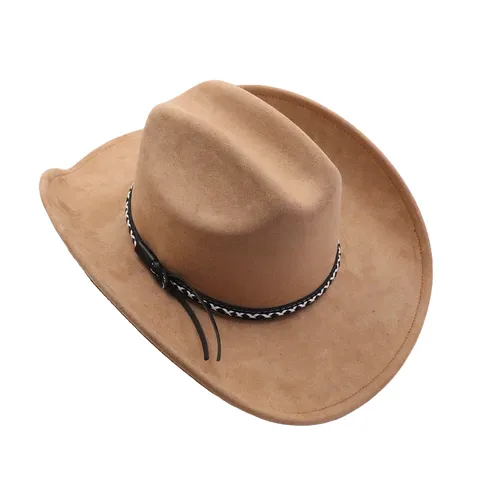 Chapeau de Cowboy Occidental pour Femmes et Hommes à Large Bords en Faux Daim Chapeau Fedora Vintage de Protection Solaire Extérieure pour Couple
